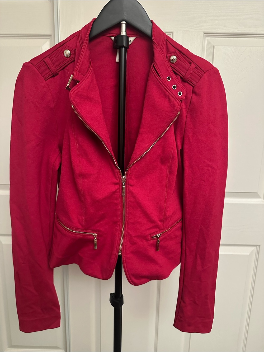 White House Black Market Red Moto Jacket with Silver Hardware sz 2